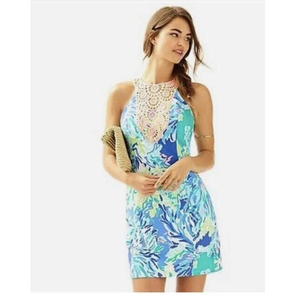 Lilly Pulitzer Pearl Shift Dress Brilliant Blue Wade and Sea Size 6 - Picture 3 of 10